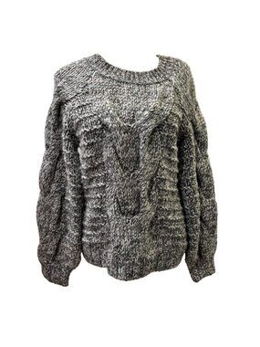 Gap chunky thick knit fisherman  heather gray sweater wool blend women small